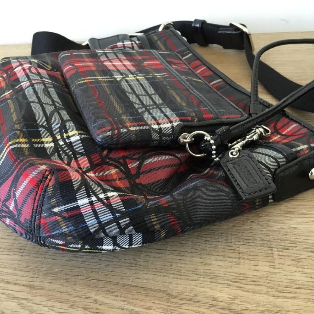 Vintage Y2K Coach Poppy Tartan Plaid Red/Black Crossbody Bag & Matching Wristlet - Picture 6 of 10